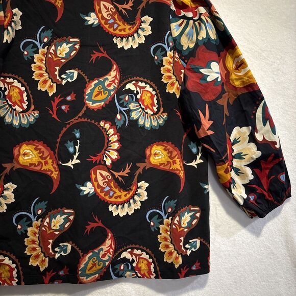 Chico's Top Women's Size 2 Large Colorful Paisley Puff Sleeve Cotton Stretch - Picture 10 of 13